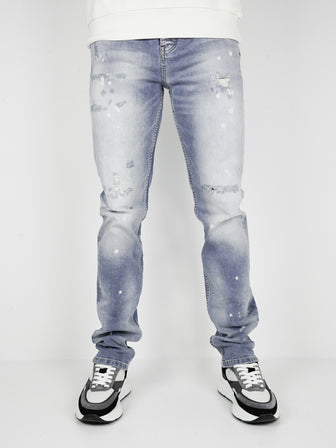 Slim-Fit Denim Jeans Paint | Dark Blue | Mid Blue